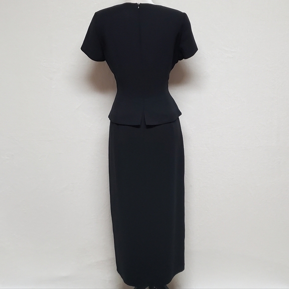 VINTAGE 90s Jones New York Black Crepe Split Button Hem Short Sleeve Maxi Dress - Picture 11 of 13